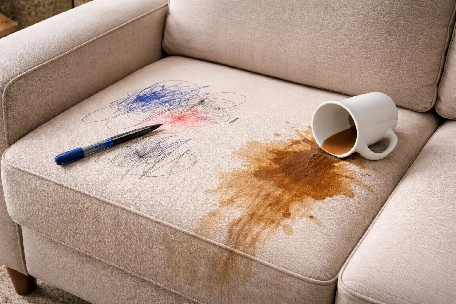 Before photo - ink stain on surface