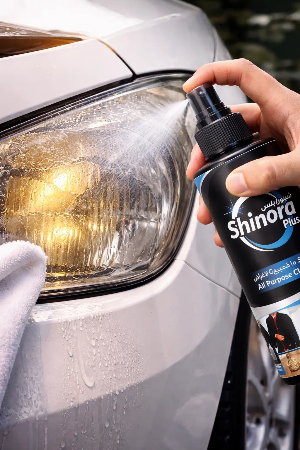 Close-up of bottle spray on car paint